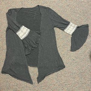 Gray cardigan with decorative bell sleeves